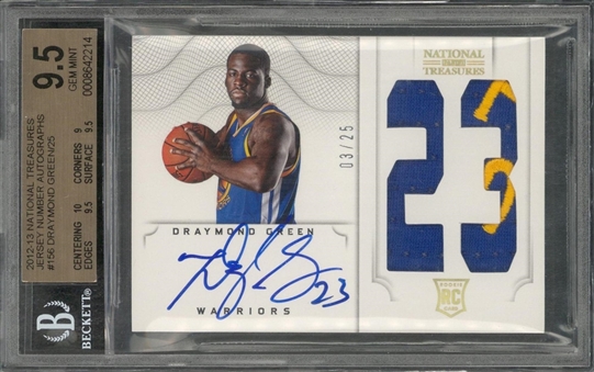 2012/13 Panini "National Treasures" Jersey Number Autographs #156 Draymond Green Signed Rookie Card (#03/25) – BGS GEM MINT 9.5/BGS 10